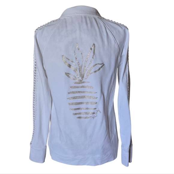 Lily Pulitzer Brigantine White Gold Glitter Stripe Pineapple Jacket size small - Picture 2 of 16